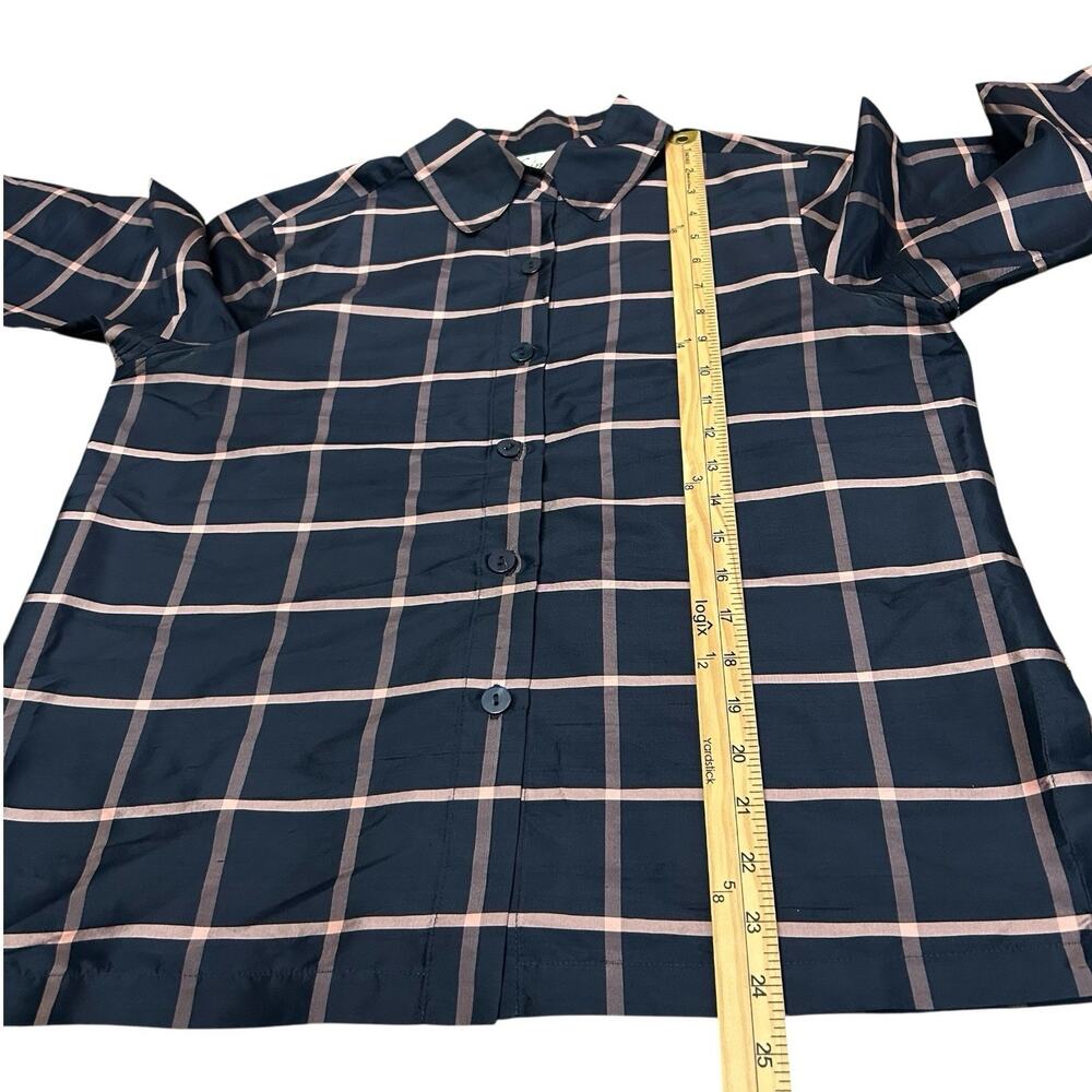 Linea Shirt Women S Small Blue Plaid Button Up Silk 3/4 Sleeve Collared Casual - Picture 5 of 7